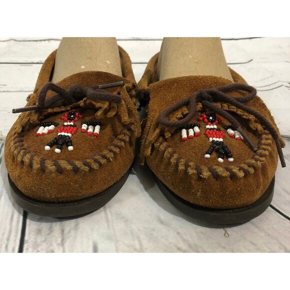 Minnetonka Moccasins Thunderbird Boat Moc Brown beadded size 8.5 - Picture 5 of 12